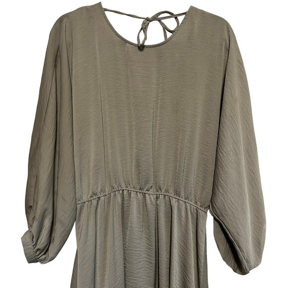 River Island Stone Drawstring Mini Dress 8 Sage Green Flowy Empire Waist Boho - Picture 9 of 13
